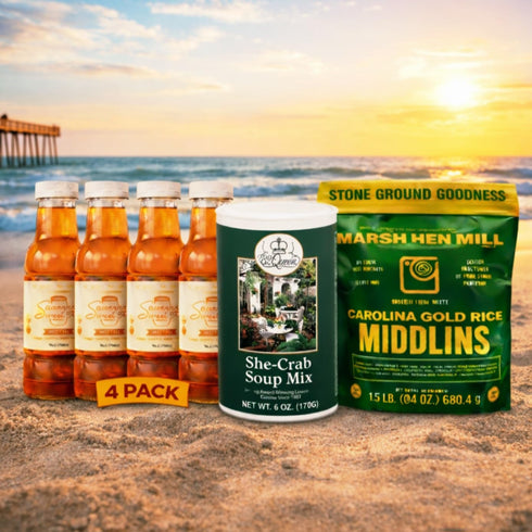 Generic 4 Pack Lowcountry Set She-Crab Soup Southern Meal Bundle She-Crab Soup Mix, Carolina Gold Rice Middlins & Sweet