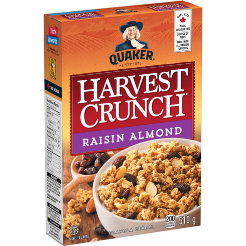 Harvest Crunch 510g/17.8 oz. Quaker Raisin Almond, Box(Imported from Canada)