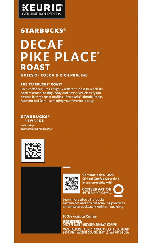 24 Count (Pack 2) Starbucks Decaf Pike Place Roast K Cups