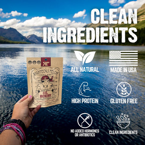 2 Pack 3 Righteous Felon Beef Jerky - OG Hickory Flavor - All-Natural Jerky - Locally Sourced & Dried Beef Jerky