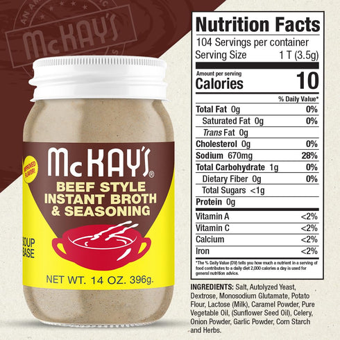 1 Pack) McKay's Beef Flavored Soup Seasoning, Gluten Free, Vegetarian Instant Broth, Bullion Powdered Seasoning, Good