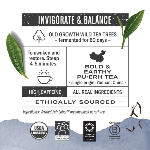 Numi Organic Emperor's Pu-erh Tea, Aged Fermented Yunnan Black Tea, 16 Tea Bags, Caffeinated (Packaging May Vary)