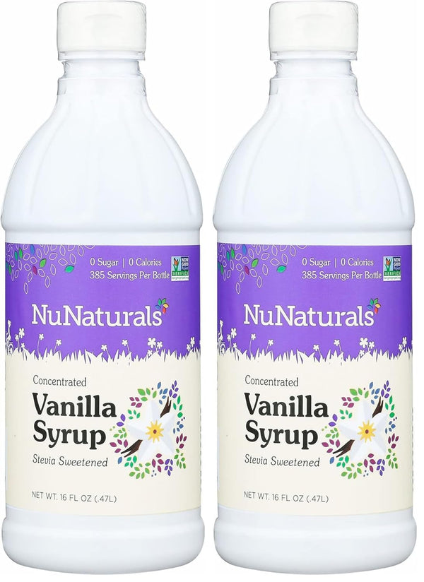 NuNaturals Stevia Syrup, Sugar-Free Sweetener, Plant-Based Sugar Substitute, Zero Calorie, Vanilla Flavor,