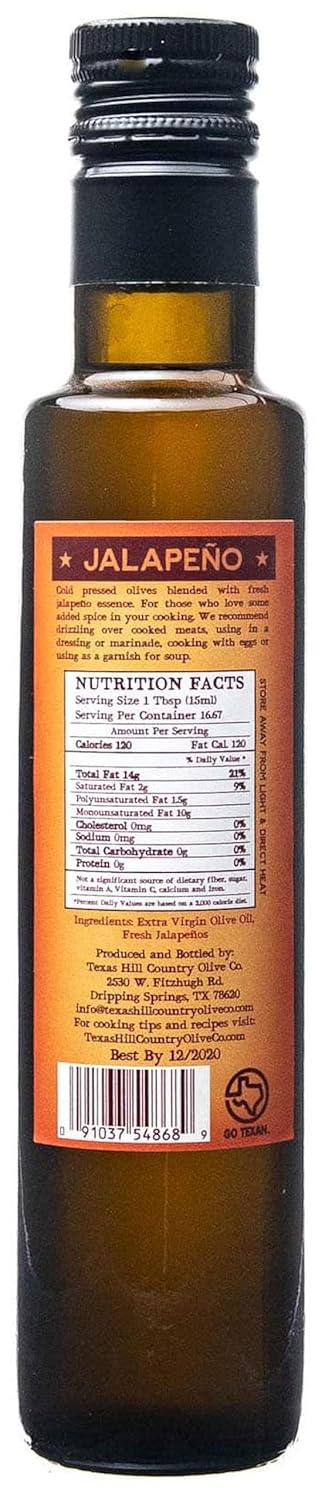 Country (8.5 oz) Texas Hill Olive Co Jalapeno Infused Olive Oil - Cold Pressed Gourmet EVOO Olive Oil - Great