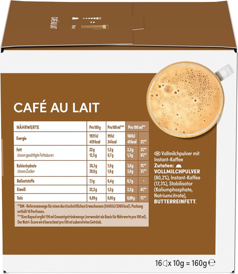 Pack 6, 6 16 Nescaf Dolce Gusto Caf au lait, of x Capsules