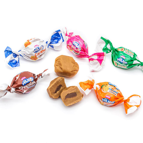 1 lb, (6 Turkish Soft Caramel Filled with Cocoa Cream Individually Wrapped, Assorted Chewy Fruit Candy Flavors), Bulk