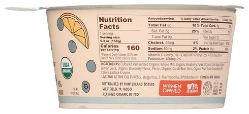 Painterland Sisters 5.3 , Yogurt Icelandic Style Skyr Blueberry Lemon Organic, Ounce
