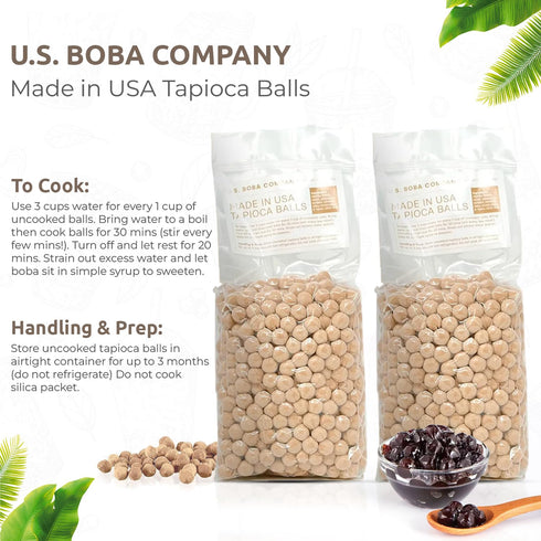 1 (Pack 3) US Boba Co Unsweetened Tapioca Pearl, Easy to Cook, Tapioca Boba Balls for Tea Milk, Coffee & Dessert