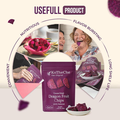 1.08 Oz (Pack 4), KOTHECHE Dragon Freeze Dried Fruit, of Low Calorie Snacks, Gluten Free Snacks, Healthy Vegan Chips