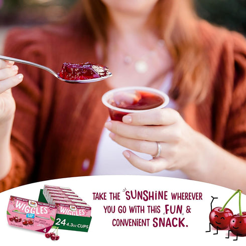 4.3oz 4 Dole Wiggles No Sugar Added Cherry Fruit Juice Gels Snacks, Total Cups, Gluten & Dairy Free, Bulk Lunch Snacks