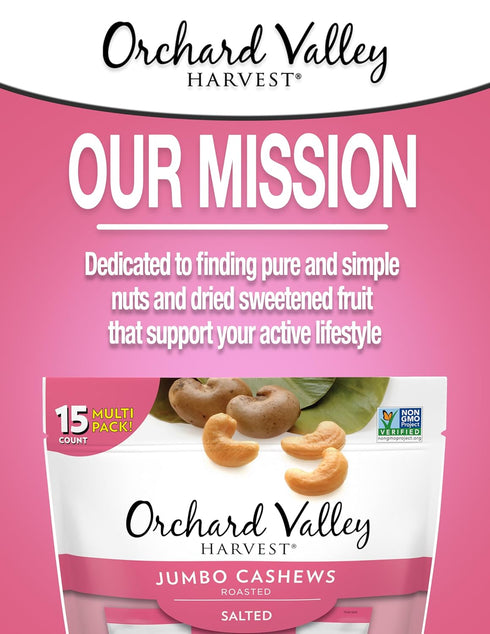 1 oz (Pack 15), Orchard Valley Harvest Jumbo Cashews, Bags of Whole Roasted Salted Cashews, Gluten Free, No Artificial