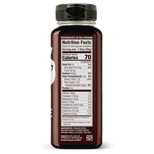 1Squeeze (17oz) Date Lady Chocolate Syrup | Sweetened Only with Dates | Organic, Vegan, Kosher and Dairy Free | Drizzle