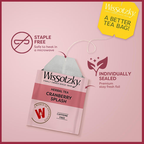 20 Wissotzky Cranberry Herbal Tea, Teabags | Refreshing Blend | Caffeine Free Tea | Antioxidant Rich
