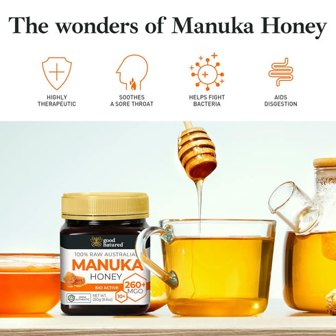 260+ /10+ 8.8oz (250g) Raw Manuka Honey MGO - Medicinal Strength - High Certified Rating - BPA Free Jar - Cold