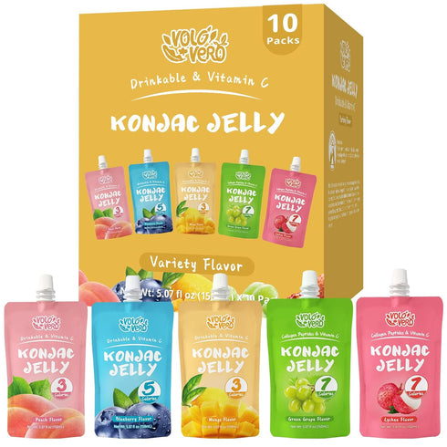 VOLO VERO Konjac Jelly Pouch Drinkable Variety Pack, Low Calorie, 10-Packs, Low