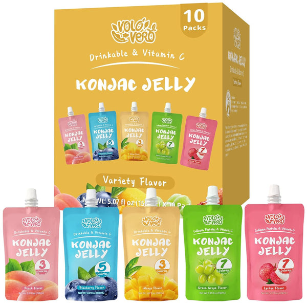 VOLO VERO Konjac Jelly Pouch Drinkable Variety Pack, Low Calorie, 10-Packs, Low