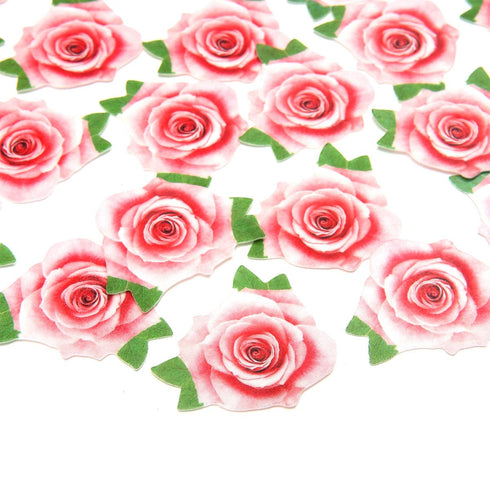 Not 3D 24Pcs Pink Rose Edible Cupcake Topper by Rice Paper for Cake Decoration Party