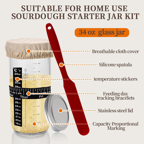 Gdsinstna 34oz 2Pack, Sourdough Starter Kit, Large Sourdough Starter Jar Glass Sourdough Bread Baking Supplies