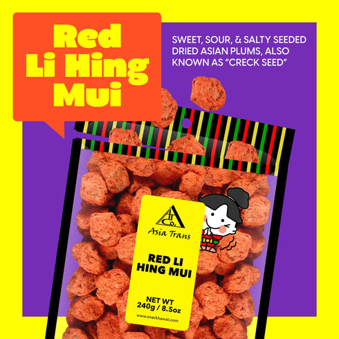Asia Trans Seeded Red Li Hing Mui Crack Seed Plums, Hawaiian Favorite, Sweet, Sour & Salty Dried Asian Plum
