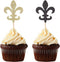 Black and Gold Fleur De Lis Cupcake Toppers, 24 Counts French Party Birthday Picks Decorations