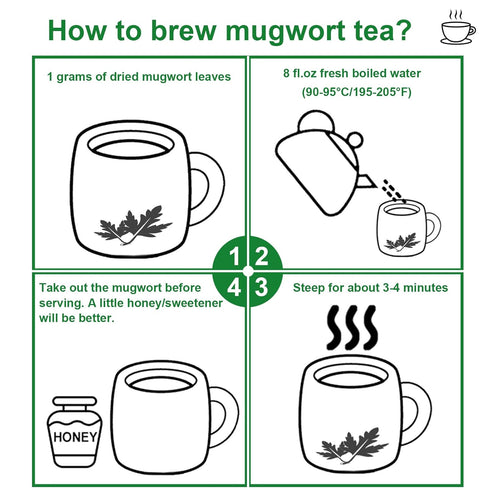 FullChea 100% Pure Natural Dried Mugwort Herb Loose Leaf - 4oz/114g - Superior Sulfur-free Non-GMO Caffeine-free Tea
