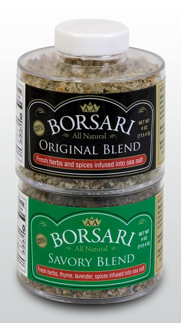 Borsari Seasoned Salt Combo, Set of 2, 4 oz Shaker Bottles - Multi-Use Savory and Original Seasonings
