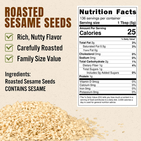 1.5lb (24 oz), Roasted Sesame Seeds Fresh & Aromatic Toasted Sesame Seeds, Resealable Zipper Pouch