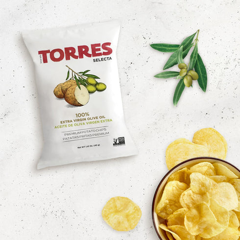 1.41 oz. (Pack 6) TORRES Selecta Gourmet Potato Chips - Snack Size Small Batch Artisan Kettle Chips - Extra Virgin
