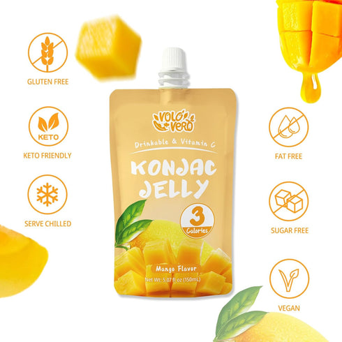 20 Packs, (3 0 VOLO VERO Konjac Jelly Squeeze Pouch Healthy Snacks, Low Calories Kcal), Drinkable, Sugar, Gluten Free