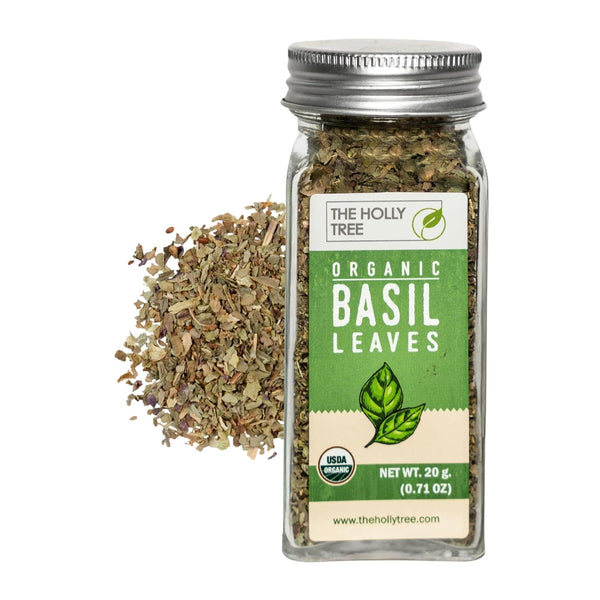 THE HOLLY TREE Organic Basil Leaves 0.7 oz - Dried Basil Seasoning with Fresh Flavor