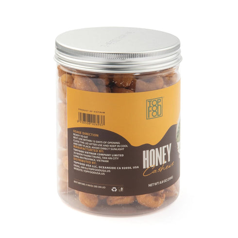 (8.8 Oz TopFood Premium Roasted Cashews, Honey Coated Whole, Vegan, Healthy Snack, Plant-Based Protein Canister)
