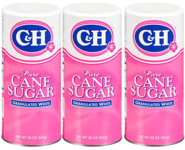 C&H Granulated Sugar, 20 oz Canister Premium Pure Cane Sugar (Pack of