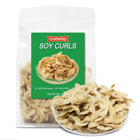Coxtelsly Premium Soy Curls 1lb (453g), No Additives, High-Protein, Gluten-Free Vegan Meat Substitute,