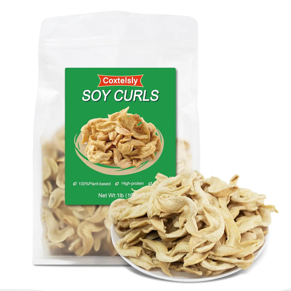 Coxtelsly Premium Soy Curls 1lb (453g), No Additives, High-Protein, Gluten-Free Vegan Meat Substitute,
