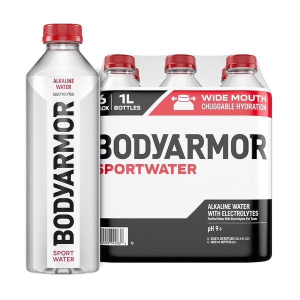BODYARMOR SportWater Alkaline Water, High Alkaline Bottled Water, pH 9+, 1 Liter