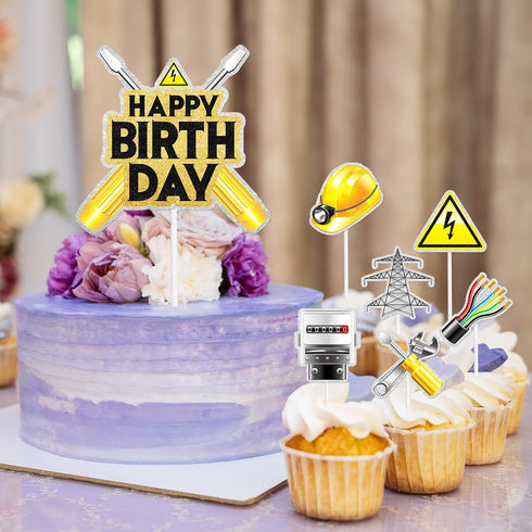 Electrician Cake Topper Set, 7 Pieces Electrical Tool Themed Birthday Party Decoration by LIANGSS