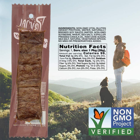 10 Packaging (24 Pack, 1 oz) Primal Spirit Vegan Jerky Classic Flavor Teriyaki, g. Plant Based Protein, Certified