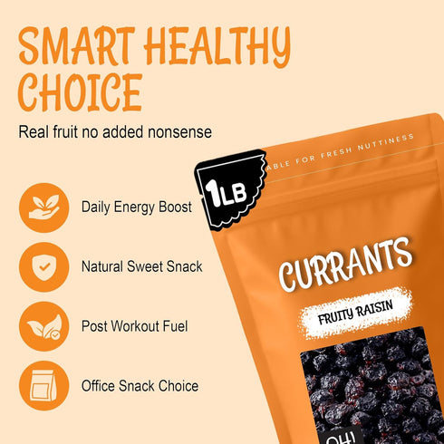 1 lb Packed Oh! Nuts Fruity Raisin Currants - Dried Currants - - No Sugar Added - Dehydrated Currants Fruit Bites
