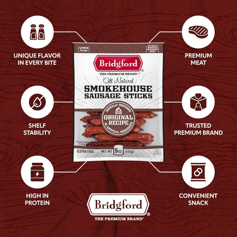 5 oz Pack 4 Summer Bridgford Smokehouse Sausage Sticks Teriyaki of - Made with Beef and Pork - Gluten Free High Protein