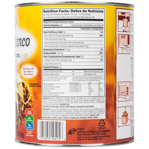 #10 Muy Fresco Queso Blanco Mild White Cheese Sauce Can By TableTop King