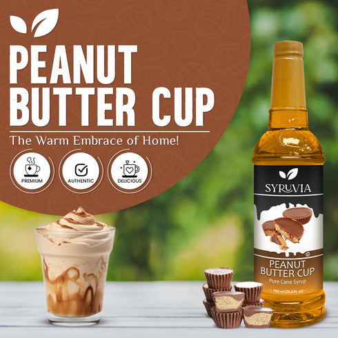 25.4 oz Syruvia Coffee Syrup, Peanut Butter Cup Flavored Syrup for Drinks, Lattes, and Desserts fl