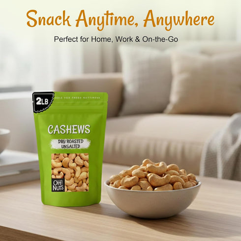 2 lb Packed Oh! Nuts Cashews Roasted Unsalted - - Dry Roasted Unsalted Cashews - in New York Zip-Seal Bag