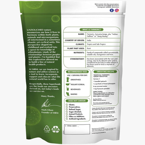 MRM Nutrition Organic Turmeric Powder - Superfood Antioxidant, Gluten Free + Vegan, 85 Servings