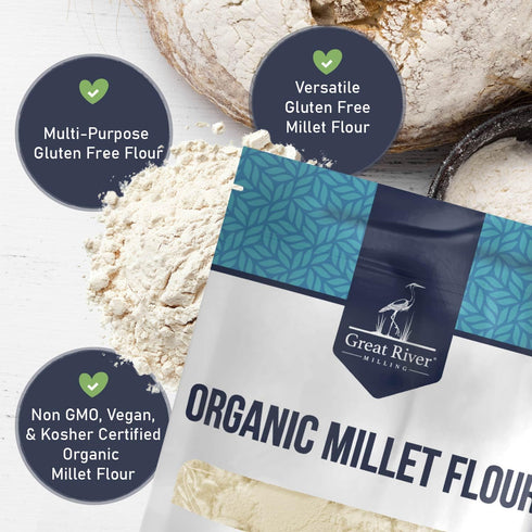 5 Lb. Great River Milling Organic Millet Flour | USDA Organic, Naturally Gluten Free, Non-GMO, Vegan, Kosher | Mild