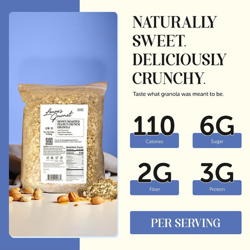 2 lb, Laura's Gourmet Granola Honey Roasted Peanut Crunch, Gluten-Free Oats, Vegetarian, Dairy & Soy Free Snack