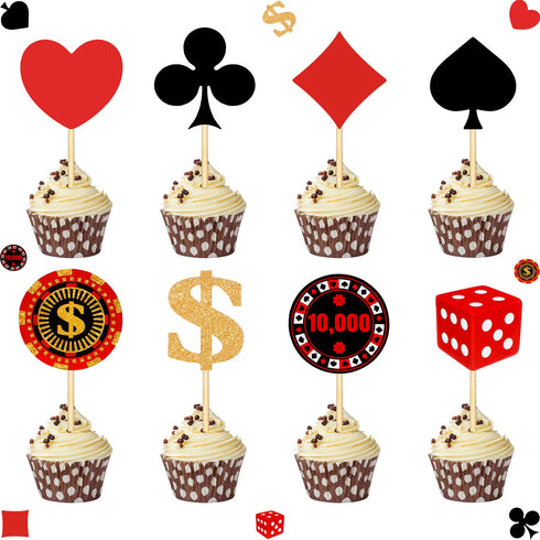 Boao 48 Pieces Poker Theme Party Decorations, Cupcake Toppers and Las Vegas Cake Decorations for Birthday Favors