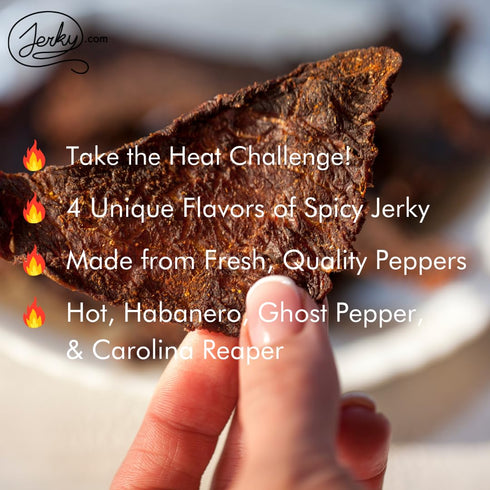 (4 1 oz. Jerky.com Hot Jerky Sampler - Featuring Habanero, Ghost Pepper, Carolina Reaper, and Classic Hot Beef Jerky