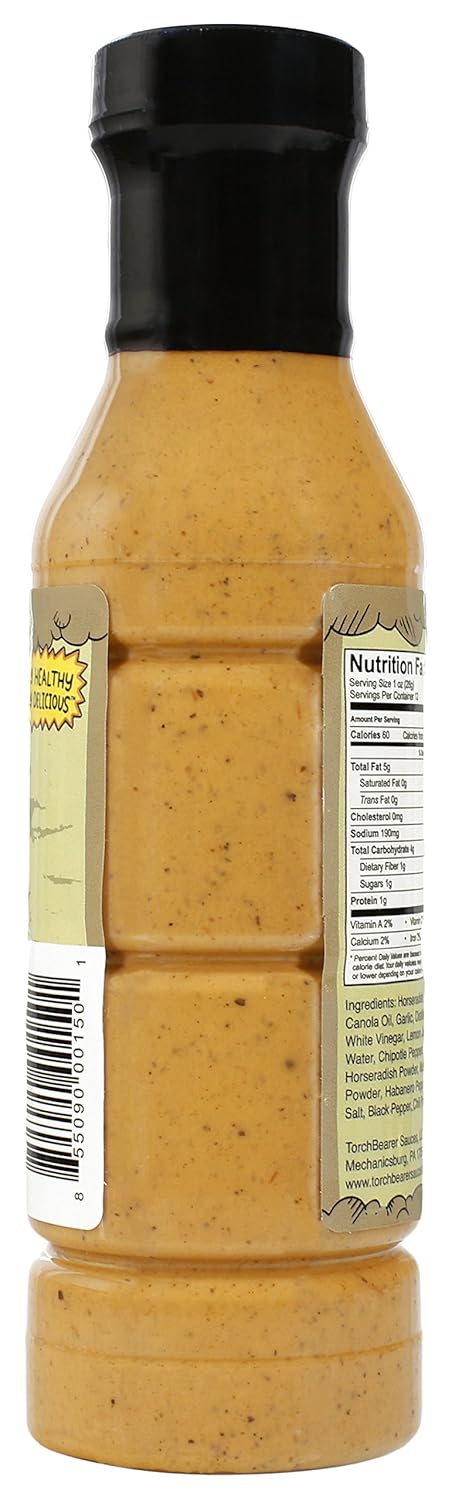 12 Oz, 3 Torchbearer Sauces Smokey Horseradish Sauce FL Heat level - Spicy Horseradish, Garlic and Chipotle Smokiness