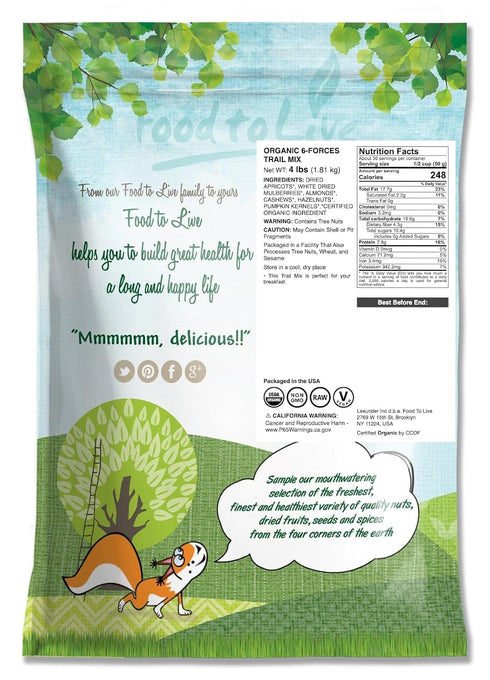 6-Forces 4 Mulberries, Food to Live Organic Trail Mix, Pounds Raw, Non-GMO, Cashews, Pumpkin Seeds, Apricots