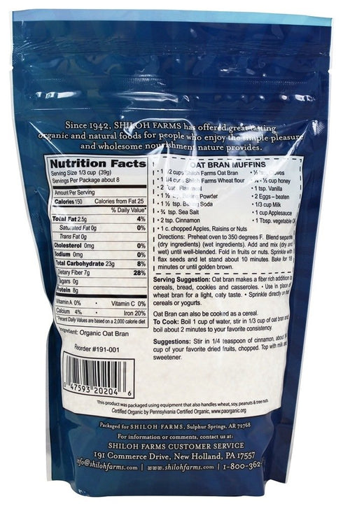 Shiloh Farms 12 oz (340 Organic Oat Bran, g)